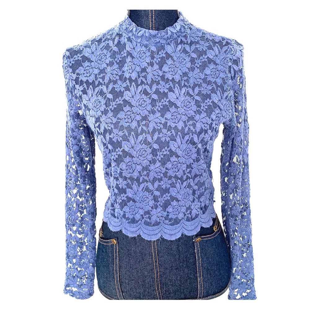 Cropped high neck long sleeve lace blouse